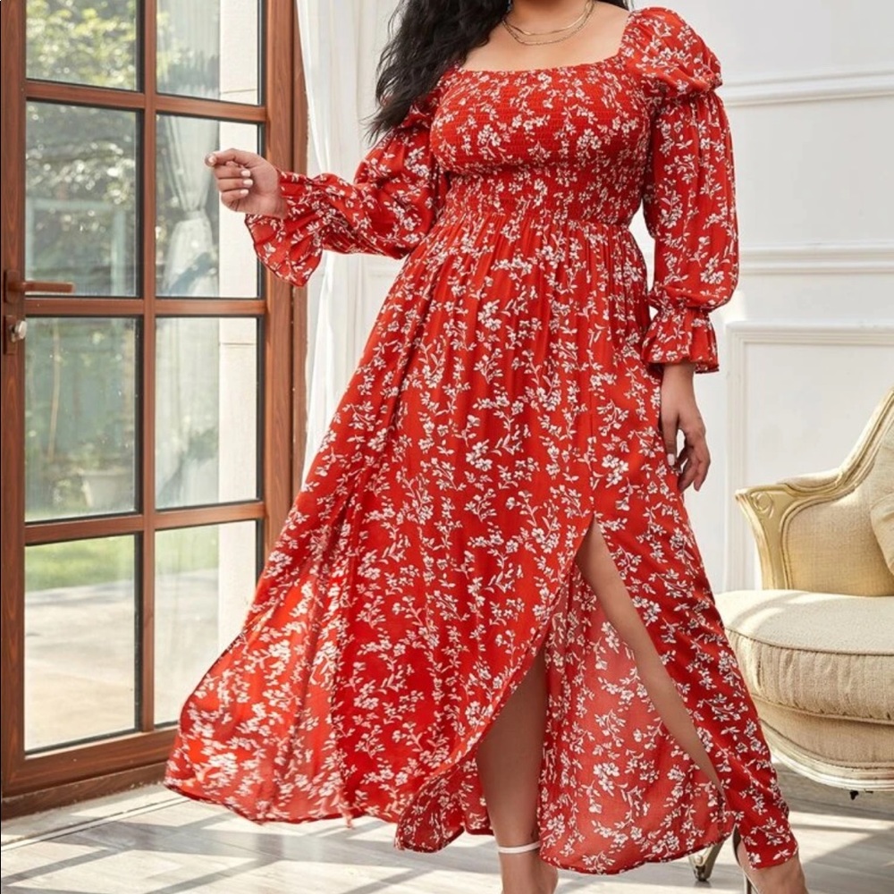 Flounce Sleeve Shirred Bodice Maxi Dress
